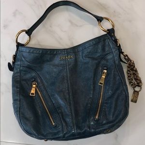 Prada Blue Calfskin Leather Hobo Bag